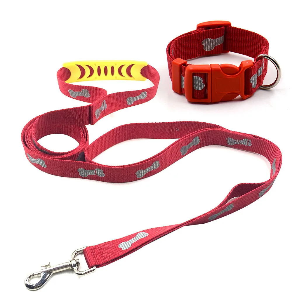 

[Manufacturers Direct Selling] with Handle Bone Printed Night Light Reflective Tape Dog Traction Belt Nylon Tow Rope Puppy
