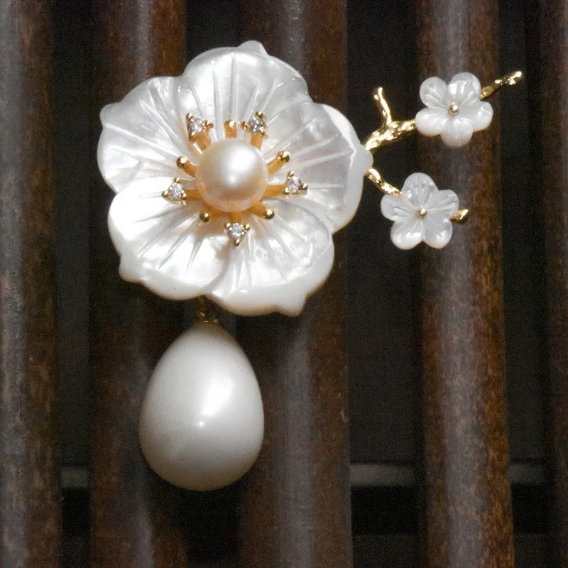 

New Style Classical-Style Natural Shell Pearl Flower Brooch Women's Elegant Corsage Cheongsam Formal Dress Clothing Ornament