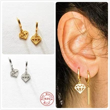 925 серебряные серьги для женщин, золотые кубические геометрические серьги для девушек, подарок на день рождения, Хрящевые серьги с ушками, женские серьги aretes R5