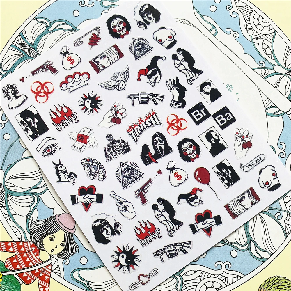 TSC-293 TSC-287 Japanese cartoon anime clown character 3D Back glue Nail Art Stickers Decals Sliders Nail ornament decoration