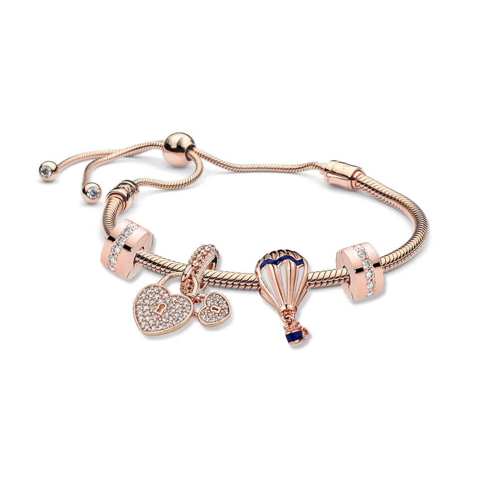 

Kaliyah Shop High Quality Original 1:1 100% 925 Sterling Silver Zt0397-1 Rose Gold Pink Diamond Heart-Shaped Shrink Bracelet Pre