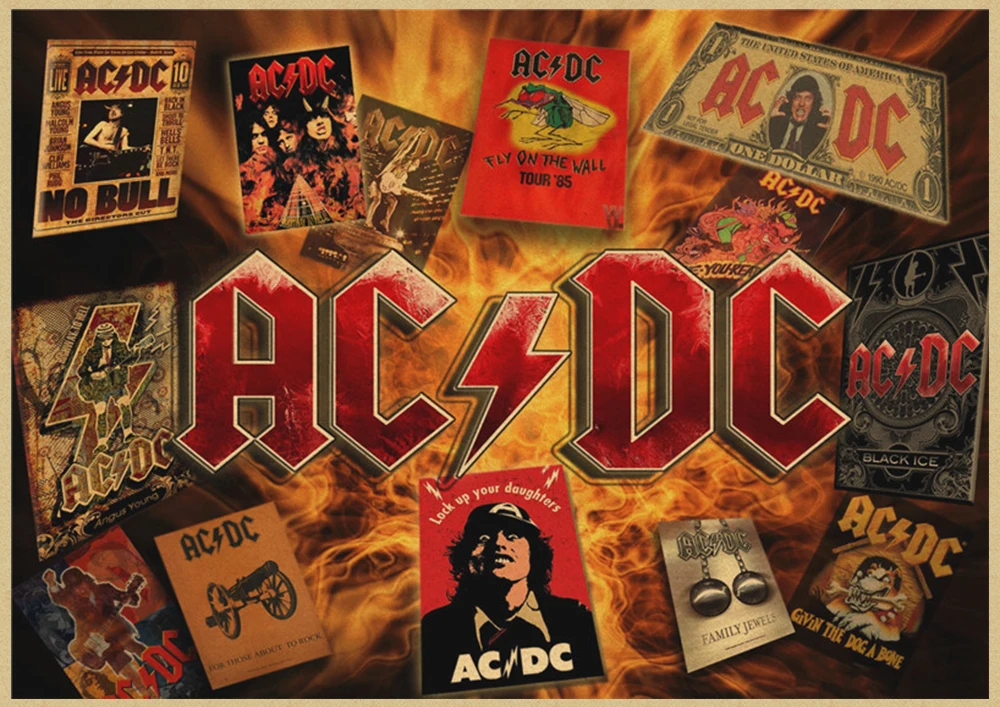 Австралийская рок-группа ACDC Malcolm Angus крафт-бумага винтажный настенный плакат стикер - Цвет: Светло-серый