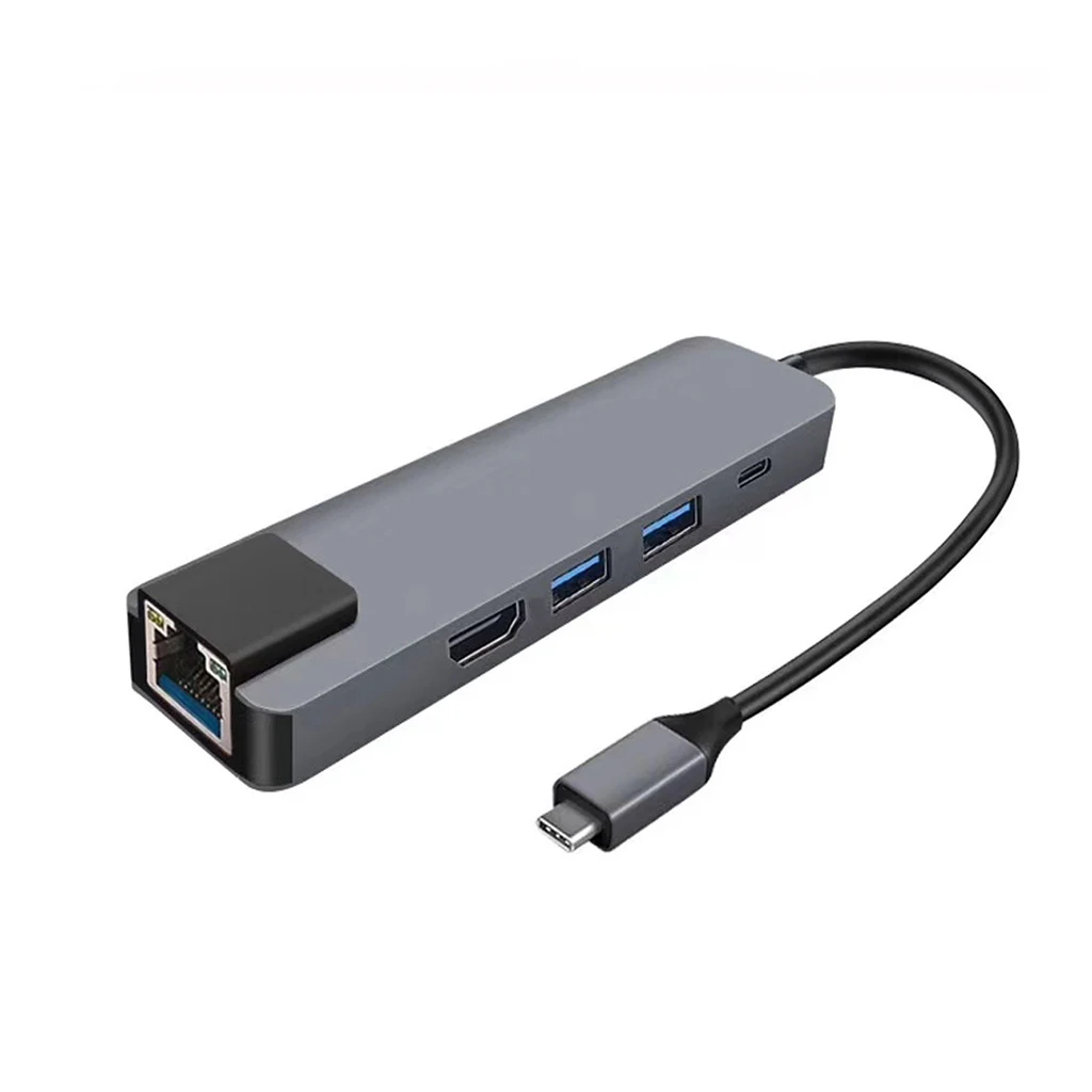 5 в 1 концентратор USB Type C HDMI 4K USB C концентратор для Gigabit Ethernet Rj45 Lan адаптер для MacBook Pro USB-C зарядное устройство конвертер - Цвет: Серый