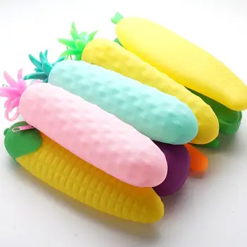 

Large Capacity Noverty Kawaii Zipper Eggplant Peas Shaped Silicone Student Pod Bean Bag Pen Bag Cases Corn Pencil Pencil J7Y6