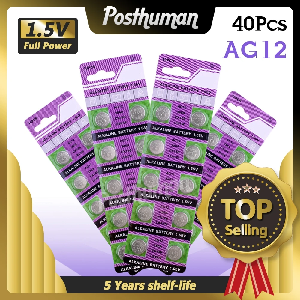 Аккумулятор для часов Ag12 LR43 LR 43 40 шт. 1 55 в SR43W SR1142 GP386 LR1144 | Электроника