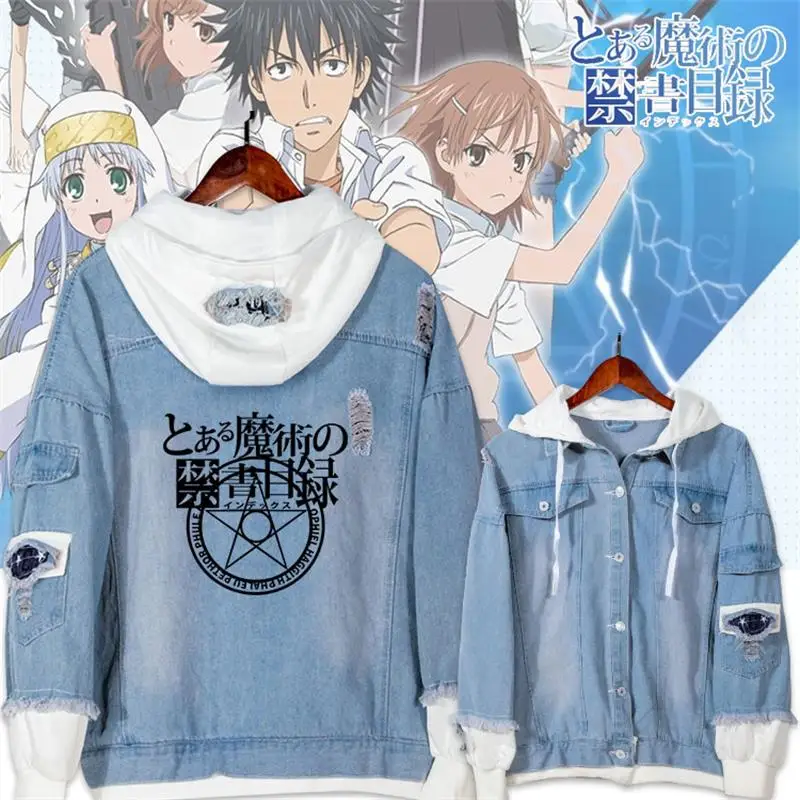 

Anime A Certain Magical Index Cosplay Fake two piece Denim Jacket Hoodie Tops Jacket Hooded Unisex Jeans Coat Sweatshirt Autumn