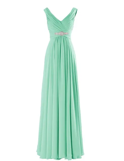 A Line Chiffon V Neck Crystals Eegant Off-Shoulder Formal Prom Wedding Party Bridesmaid Dresses Robe De Soiree Zipper Back Mint Green