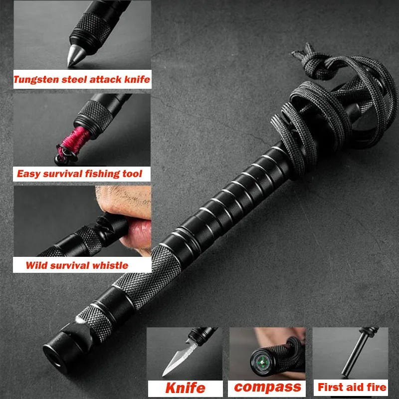 

Wilderness survival multi-function bar steel defense bar outdoor multi-function simple fishing rod