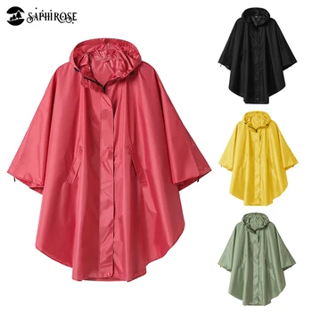 

SaphiRose Women's Raincoat Poncho Zippered Hooded Waterproof Rain Jacket