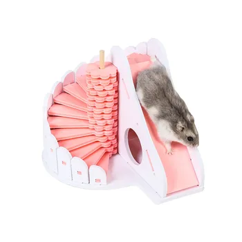 

Hamster Sleeping Nest Colorful Small House Wooden Round Slide Hideout Hut Rat Hideaway Mouse Small Animals Exercise Toy