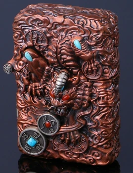

GPW 2 color handmade brass purple copper dragon 3D Relief lighter