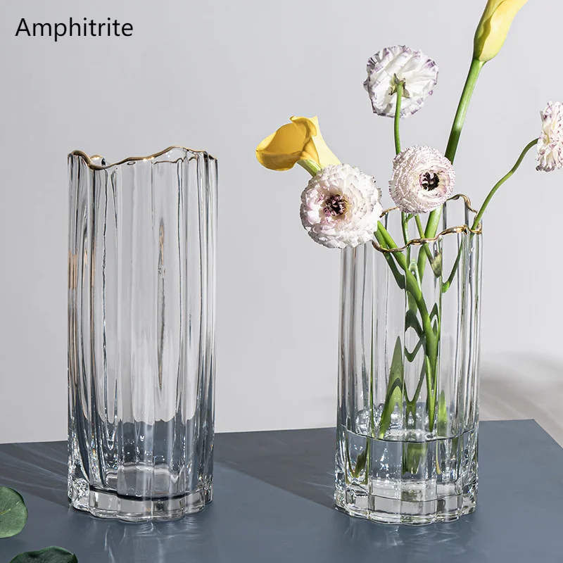 

Irregular Glass Vase Small Vase Home Decoration Accessories Modern Room Vase Transparent House Hydroponic Gold Flower Terrarium
