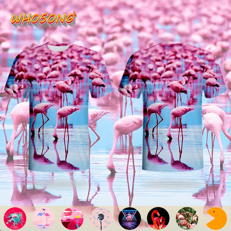 Футболка с короткими рукавами и 3d рисунком Фламинго WHOSONG lovebirds унисекс для