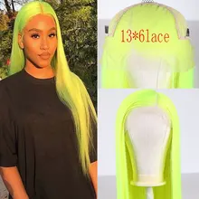 BM ярко-зеленые синтетические волосы 13*6, завязанные вручную кружевные передние парики, прямые Термостойкие волокна, натуральные волосы для женщин, вечерние парики