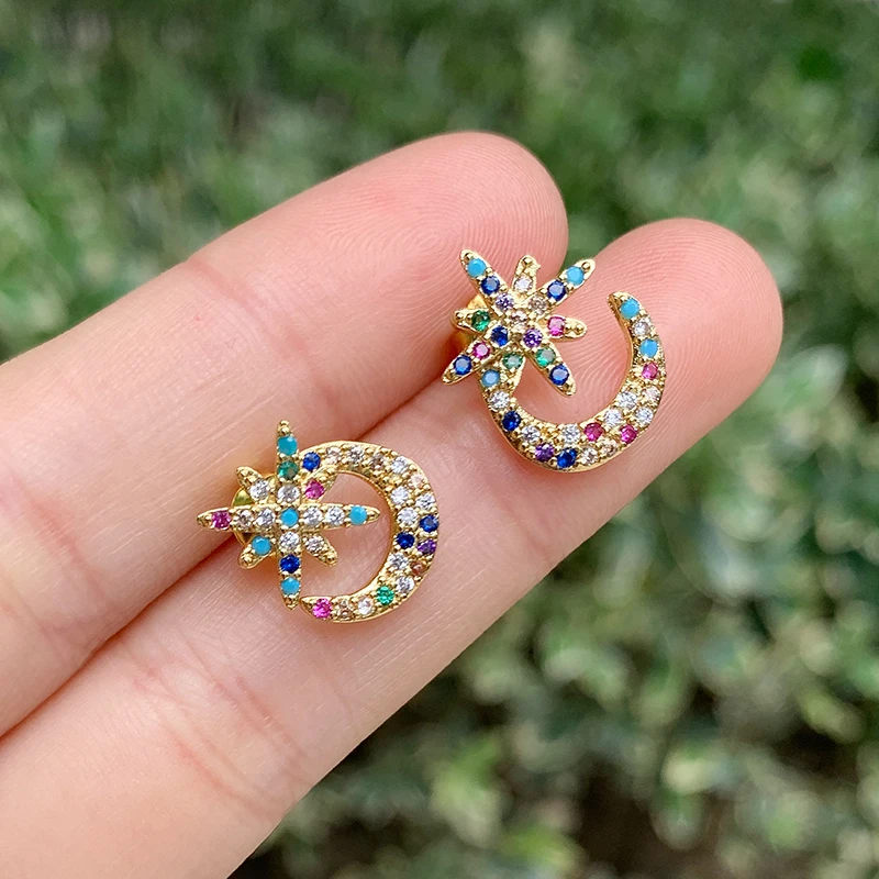 Милые медные серьги гвоздики с цирконом Say Hello в стиле бохо для женщин Луной и