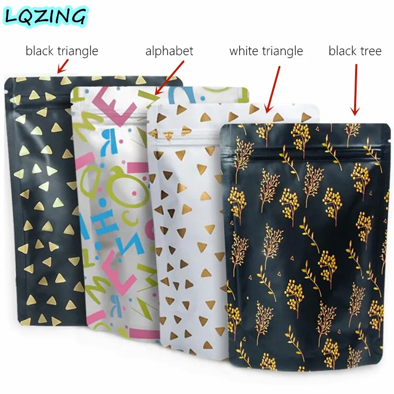 200Pcs Stand up Aluminum Foil Zip Lock Bag Storage, Metallic Plastic Packaging Bags Pouch for Food Tea Candy Cookie Retail Pack