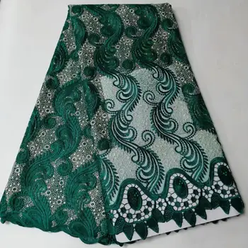 

High Quality French Net Lace Fabric With Rhinestones Tulle Lace Fabric For Wedding 5 yards/lot