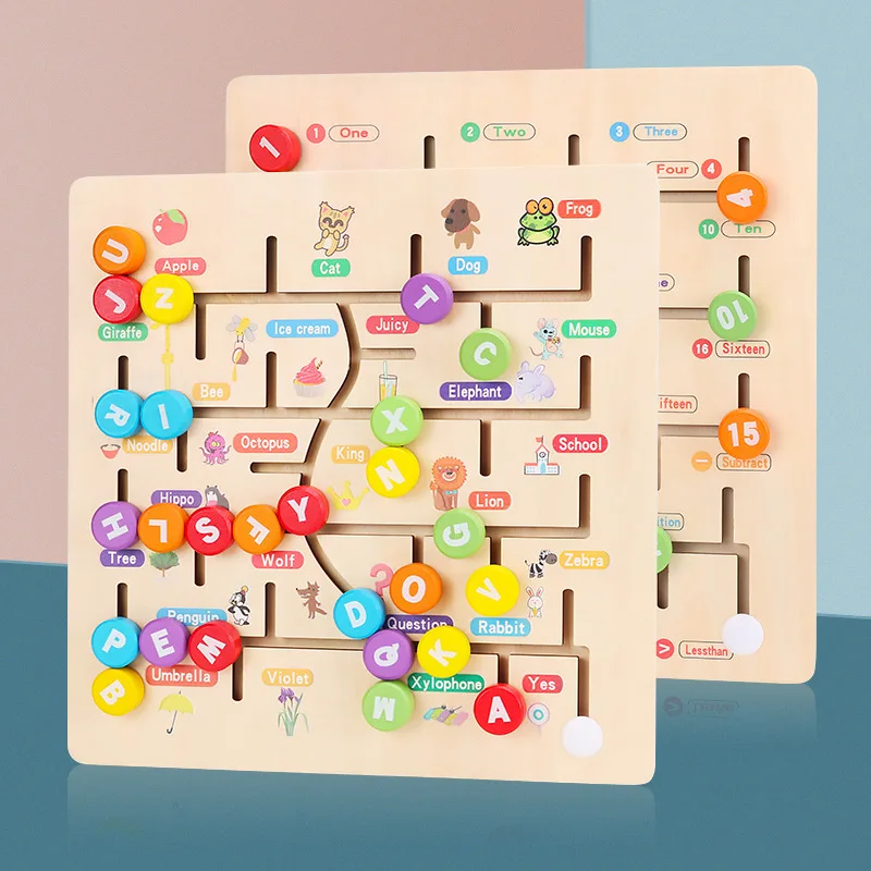 

Wooden alphanumeric children's enlightenment teaching kit new digital alphanumeric cognitive maze track find a puzzle toy