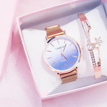 

Ladies Magnetic Watch Bracelet Gift Box Set Minimalist Gradient Quartz Clocks Stainless Steel Mesh Womens Watches relogio femino