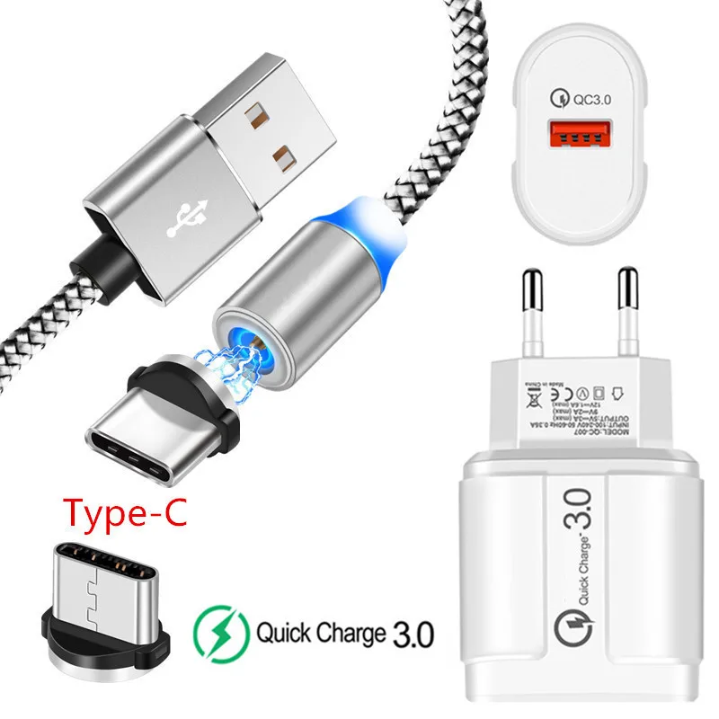 Быстрое зарядное устройство QC 3 0 USB и 1 м Магнитный кабель типа C для Samsung galaxy S8 A8 A9