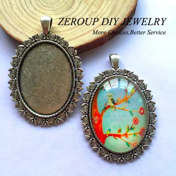

5pcs/lot 30x40mm Necklace Pendant Setting Antique Bronze Silver Glass Cabochon Blank Base Supplies for Jewelry T45
