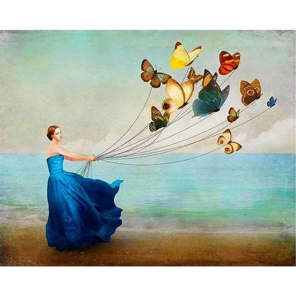 

Девушки женщины бабочки побережье 14CT вышивка крестиком узоры ручной работы хобби Вязание рукоделие оптом