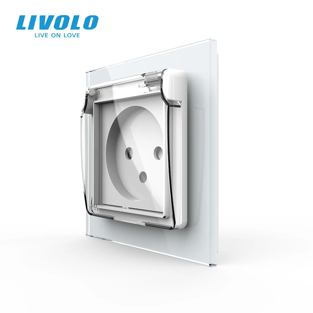 Livolo Israel Standard Power Socket,Crystal Glass Panel, 16A plug with Waterproof Cover,3pins plug afbeelding