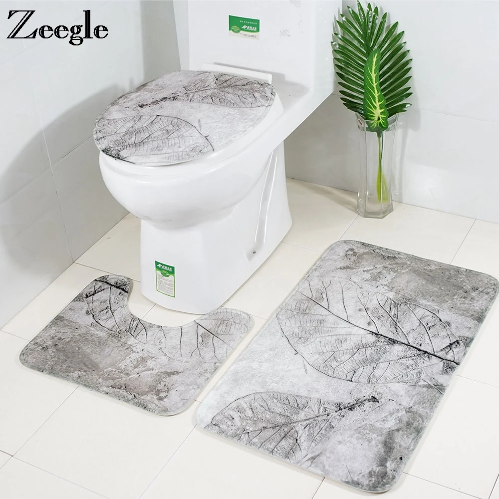 Bath Mat for Bathroom Leaves Pattern Toilet Carpet Mat  Toilet Lid Cover Mat Bathroom Carpet Set Shower Room Rug Bathroom Mat