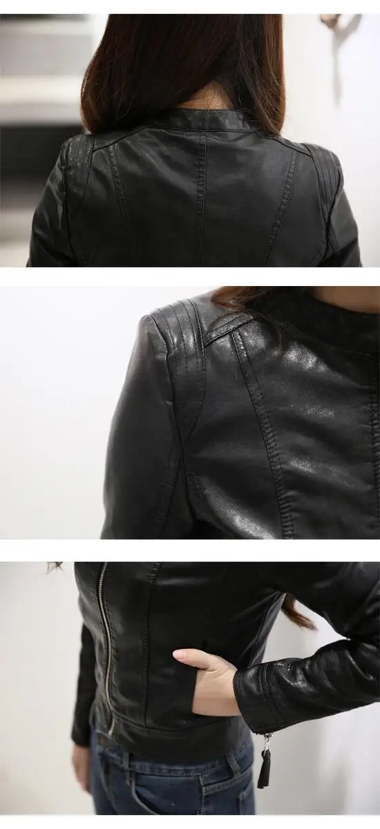 Women Spring Autumn Slim Soft Pu Leather Jacket Moto Biker Short Coat Pockets Streetwear Casual Faux Leather Jacket