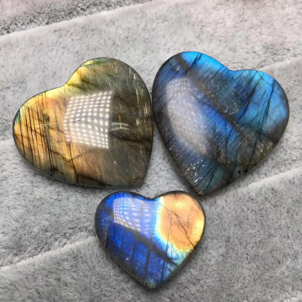 

3pcs Natural Blue Light Labradorite Pendant Labradorite Women Man Crystal Heart Shape Moonstone Jewelry AAAAA