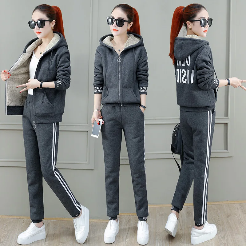 

Berber Fleece Hoodie-Style Two-Piece 2019 Winter New Style Brushed And Thick Warm Sports Clothing Casual WOMEN'S Suit