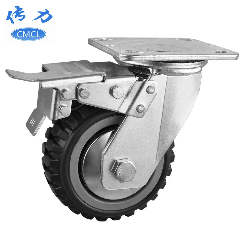 

1 Pcs 5-inch Heavy Duty Caster With Brake Gray Beacon Fire Universal Wheel Anti Winding Wear-resistant Flat Industrial