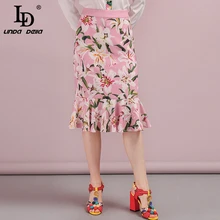 LD LINDA делла модная подиумная Осенняя винтажная юбка Женская высокая талия цветочный принт гофрированная Дамская стильная юбка фасона "Русалка"