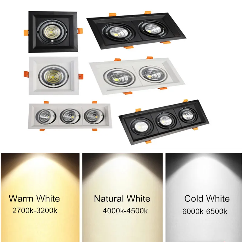 

Recessed LED downlight angle adjustable square COB Dimmable 10W 20W 30W LED Spot light LED decoration Ceiling Lamp A85-265V
