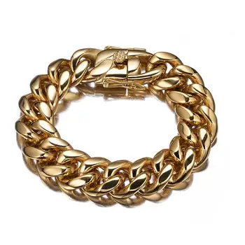 

New Arrival 18mm 316L Stainless Steel Miami Curb Cuban Link Chain Gold Color Bracelet Mens Link jewelry Bangles