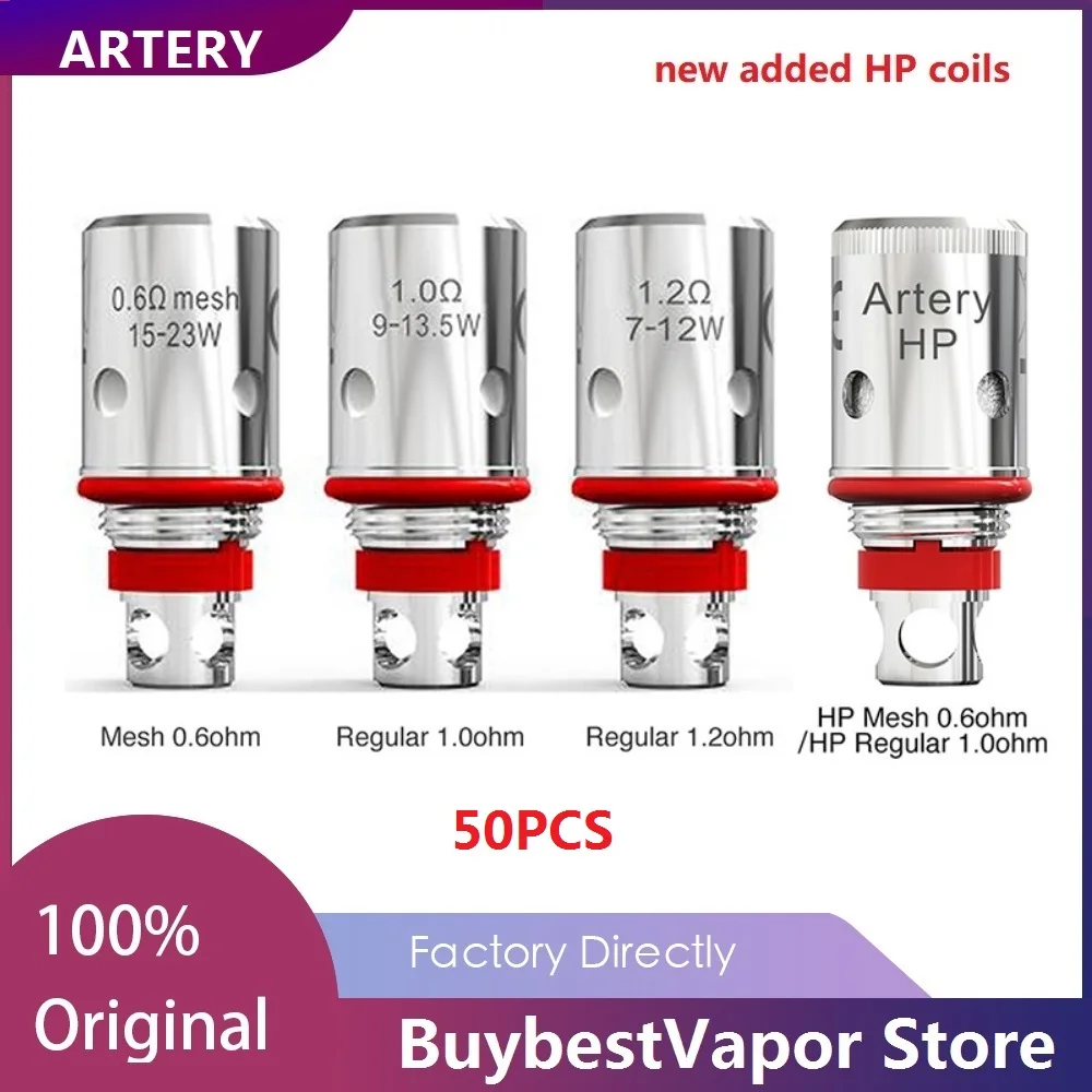 Kopen 50pcs Originele Slagader PAL II Coil Slagader PAL 2 Hoofd met 0.6ohm Mesh Coil   1.2ohm Regelmatige Spoel voor PAL 2 Pod Kit Vape Vaporizer