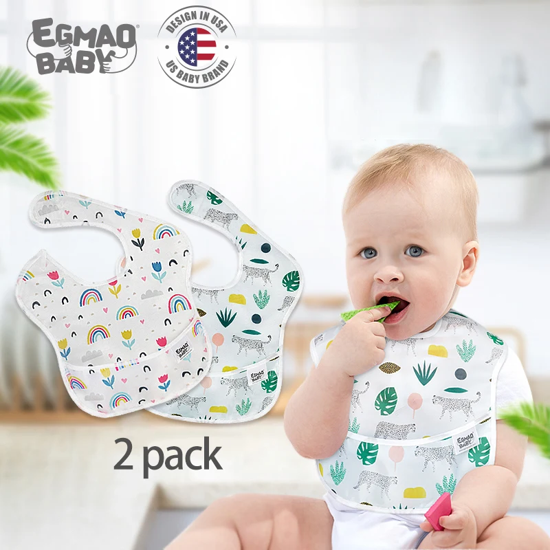 

2Pcs/Lot Waterproof Baby Bibs 100% Polyester TPU Coating Feeding Bibs Washable Baby Bibs with Food Catcher for Baby Girls & Boys