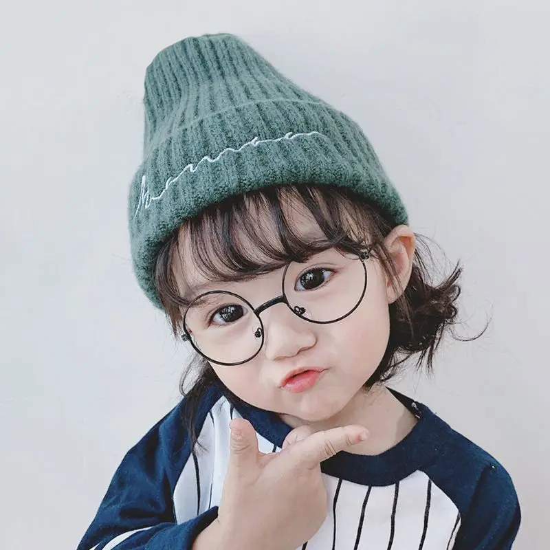 

Knitted Kids Beanies Cap Boy Girl Hat Autumn Winter Embroidery Muts Hat Bonnet