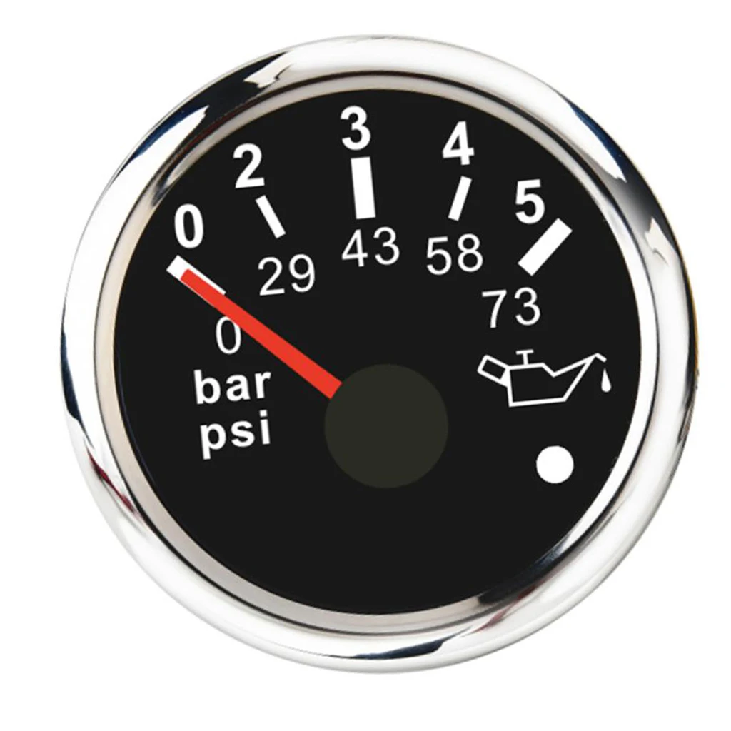 MagiDeal 52MM Oil Pressure Gauge Meter 0~5Bar 0~73PSI For Marine Boat Black