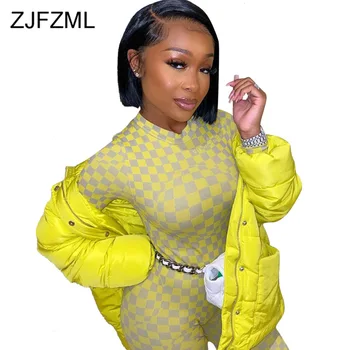 

Sexy Plaid Skinny Overall for Women Stand Collars Bodycon Party Jumpsuit Elegant Ladies Plus Size One Piece Long Sleeve Bodysuit