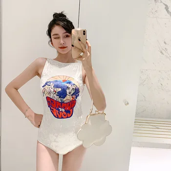 

Women's Swimwear Swimsuit One Piece Whole Woman Ins Red New Girl Lovely Solid Spandex Swimsuit Fused Female Trikinis