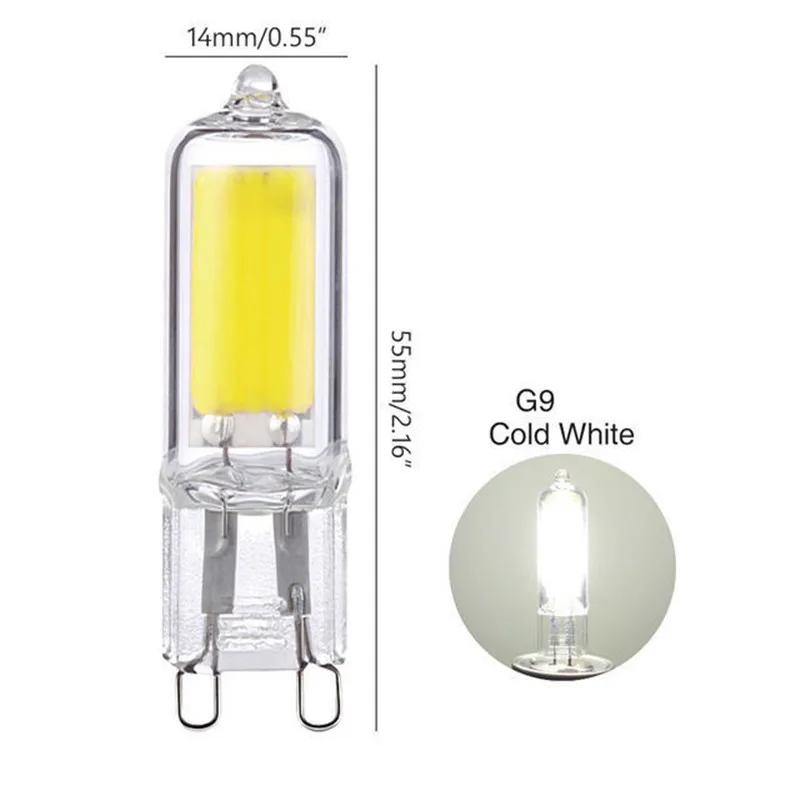 

Dimmable COB G9 glass Lamp AC/DC 230V 220V LED Bulb 6W 9W 360 Beam Angle Replace Halogen Lamp Chandelier Lights 1PCS/lot