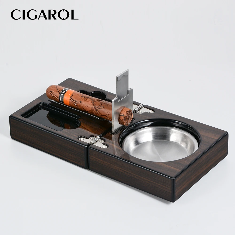 

CIGAROL Cigar Ashtray Solid Wooden Box Stainless Steel Ashtray with Cigar Punch Cutter Holder Classic Cigar Accessories Sets