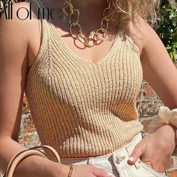 

Knitted Tank Top Women Fashion Crop Tops Cotton Underwear Lingerie Streetwear mujer Vest Cropped Tee Camisole Female Tank Tops