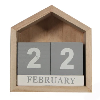 

Vintage Design House Shape Perpetual Calendar Wood Desk Wooden Block Home Office Supplies Decoration Artcraft