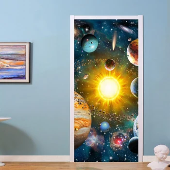 

Modern 3D Space Universe Door Sticker Children's Bedroom Living Room Home Decor Mural Wallpaper Self-Adhesive Door Poster Decals