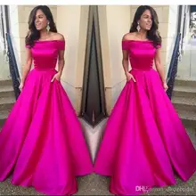 Высокое качество, ярко-розовое платье для выпускного вечера цвета фуксии с карманами, с открытыми плечами, длинное ТРАПЕЦИЕВИДНОЕ вечернее платье, Новое поступление, на заказ, вечернее платье