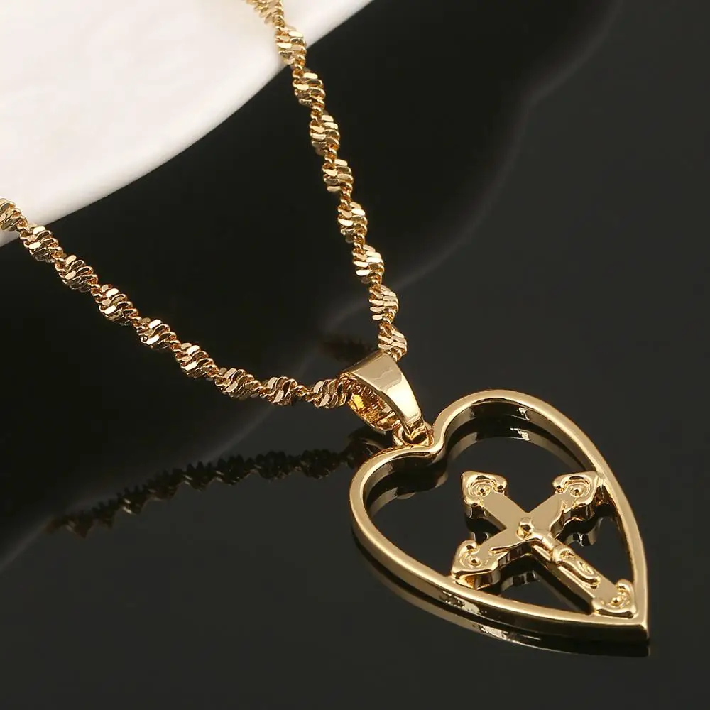Gold Color Religious Heart Jesus Pendant Necklace for Women Christian Chain Jewelry Accessories
