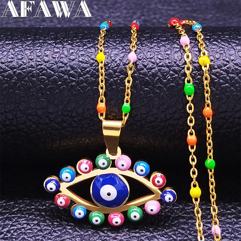 Natural Stone Stainless Steel Eye Necklaces Women Turkey Eyes Gold