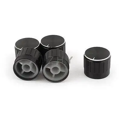 

4 x Black Silver Tone Plastic Potentiometer Rotary Control Knobs Caps 17x20mm